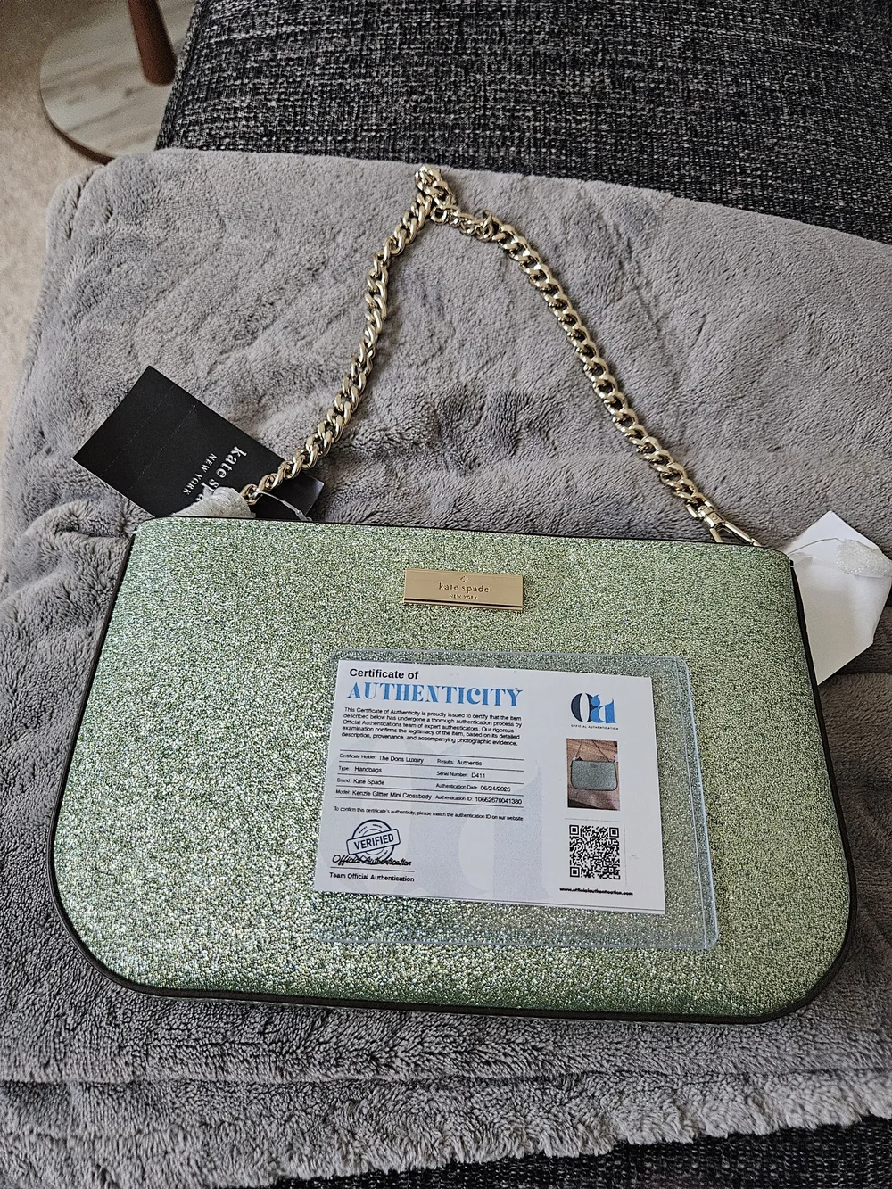 Kate Spade Green Glitter Chain Shoulder Bag